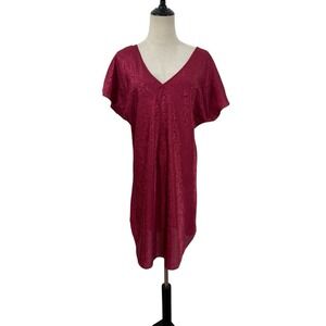 Vtg 90s Innermost Burgundy Jacquard Satin Nightgown Sleep Shirt Sz S Back Detail
